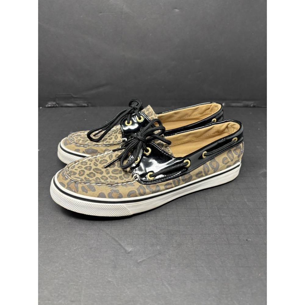 Sperry Top‎ Sider Womens Biscayne Leopard Black Patent Shoes 9771577 Size 8M
